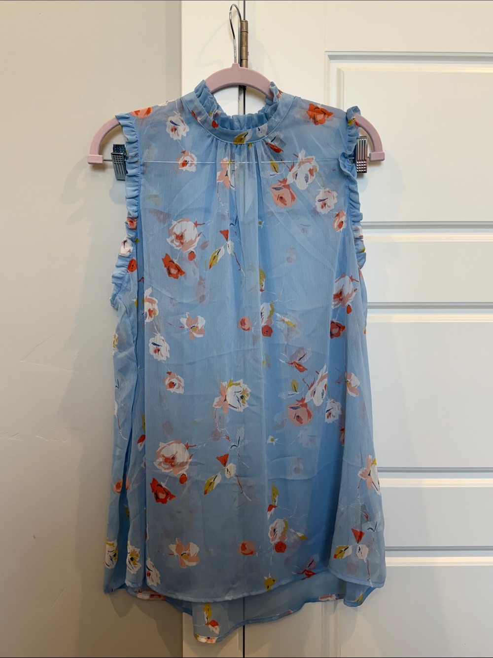 Who What Wear Light Blue Floral Ruffle Neck Girls' Dress